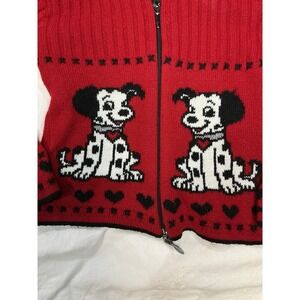 Vintage y2k 101 Dalmatians Knit Cardigan Sweater M 5/6 90s USA Disney Red Retro